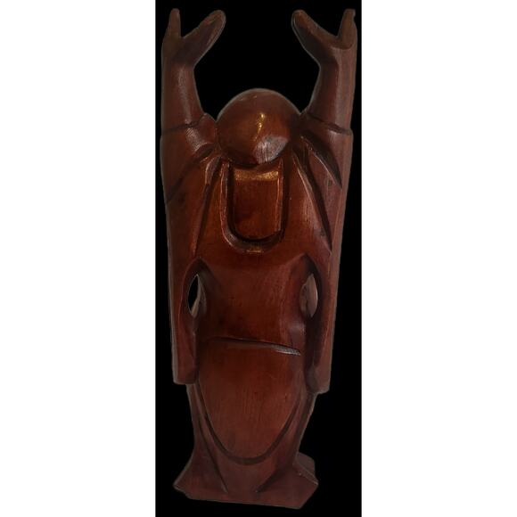 Vintage Hand Carved Wooden Laughing Buddha Hotei Statue Taiwan ROC Label - Picture 4 of 9